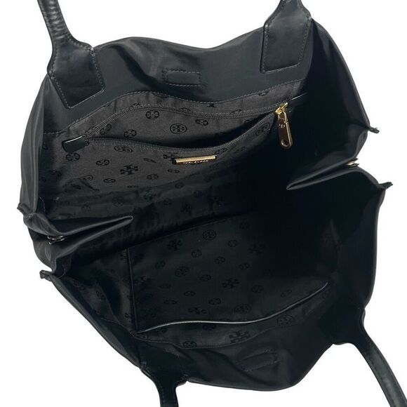 Tory Burch Ella Nylon & Patent Leather Trim Tote Bag Large Size !! Black Handbag - Picture 3 of 12
